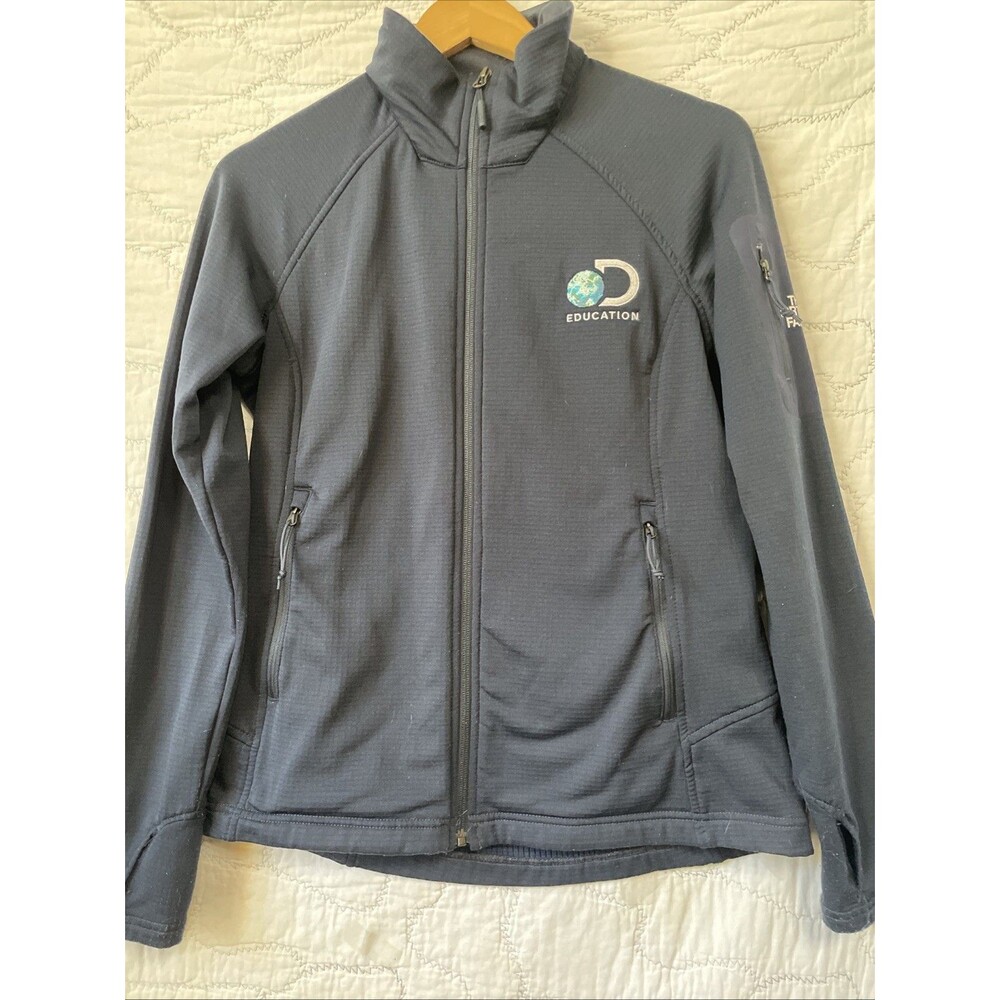 The North Face Full zip WoMen's MED Education Logo Long Sleeve Navy Blue Arm Zip